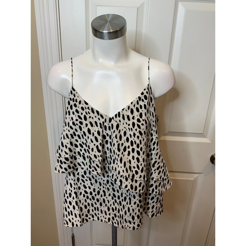 J.Crew White Black Western Animal Print Ruffle Sleeveless Top NWT, Size 12